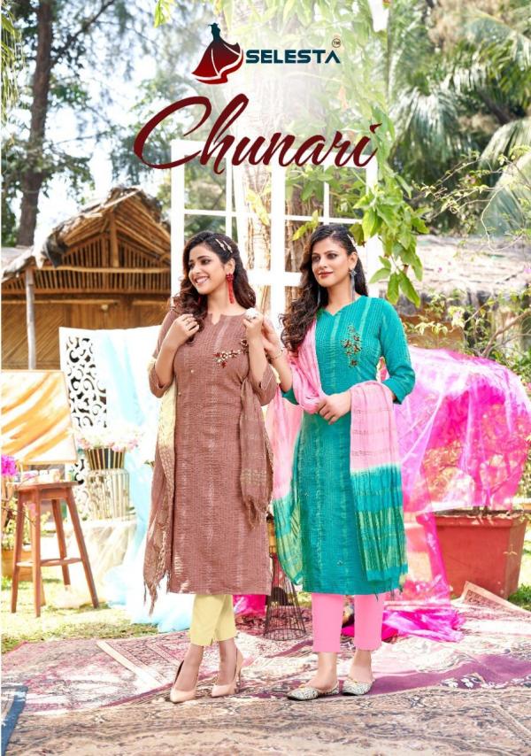 Selesta Chunari Cotton Hand Work Designer Exclusive kurti dupatta Collection